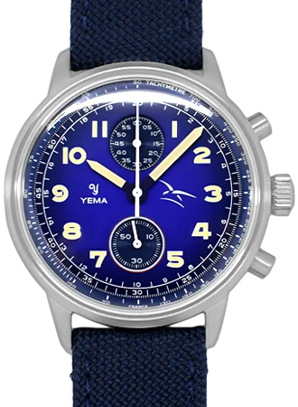 Men's Field Watches Date Display-Flygraf Bi-Compax French Air Force Blue