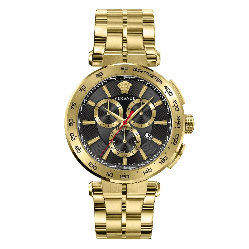 Men's Swiss Seasonal Edition-Versace Aion Chronograph Men's Black Gold Watch VE6CA0623