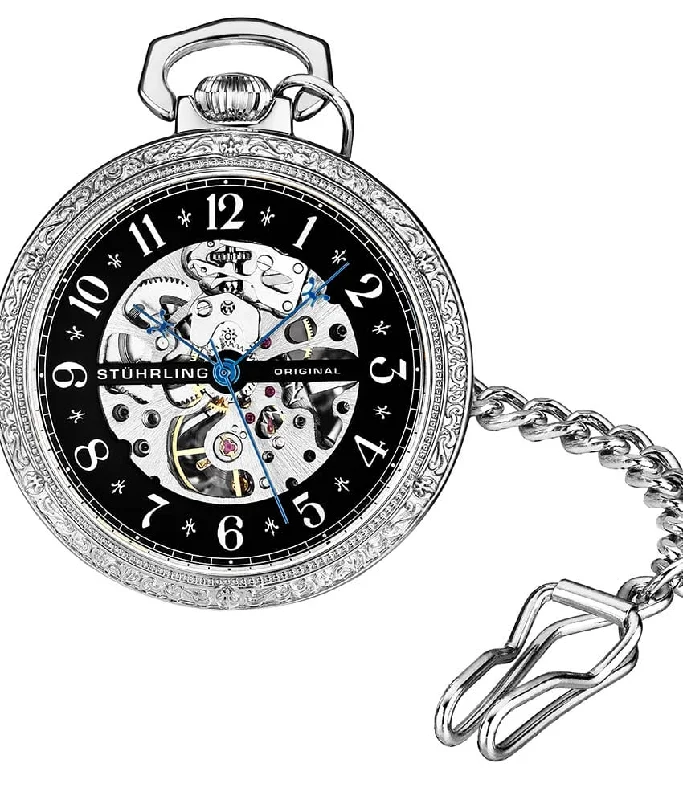 Black Dial / Silver Case / Stainless Steel Pocket Watch