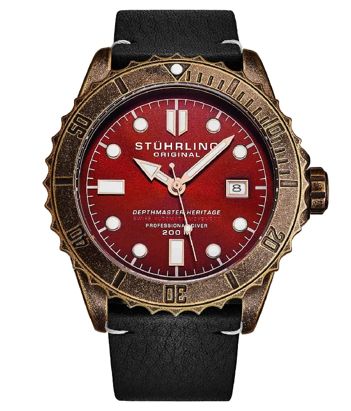 Red Dial / Coppertone Case / Black Leather Strap