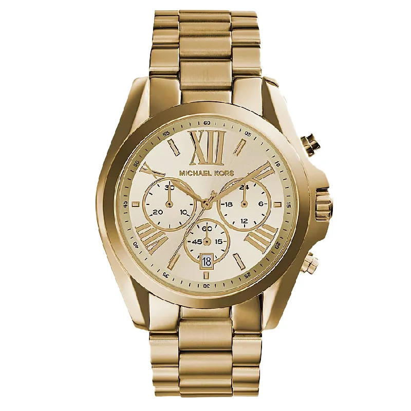 Unisex Spring Style Watches-Michael Kors Watch Bradshaw Chronograph 42mm Gold MK5605