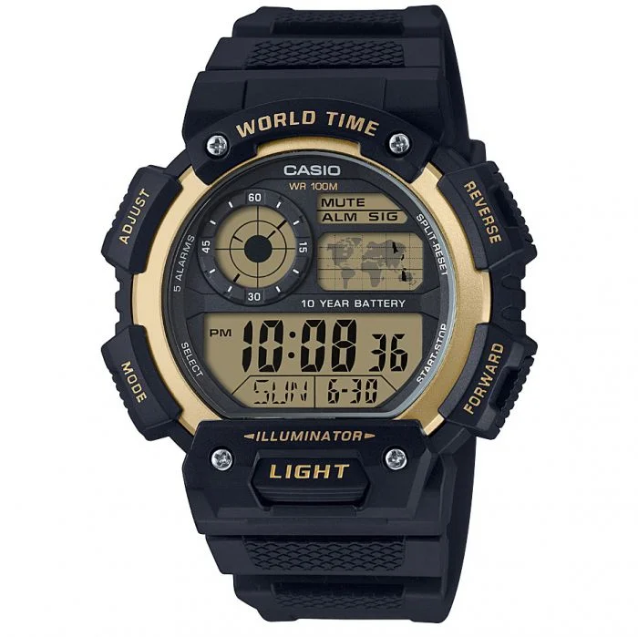 Mens French Made Smart Watches-Casio AE1400WH-9A World Time Digital Watch