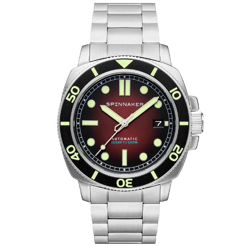 Men's Dive Watches with Calendar Feature -Spinnaker Ombre Red Hull Diver Automatic Watch SP-5088-33