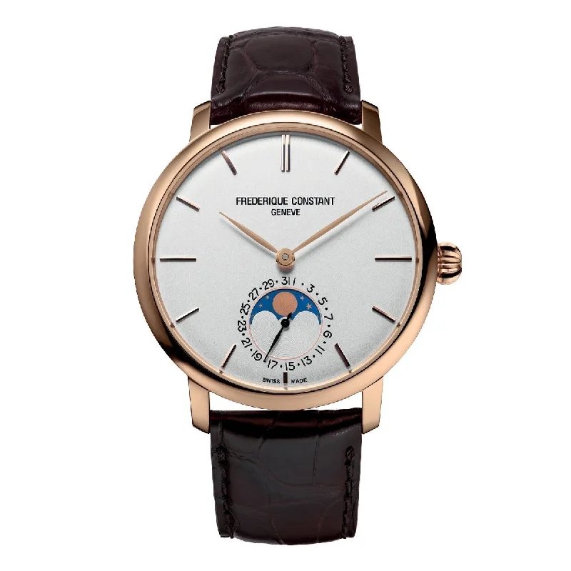 Men's Swiss Office Wear Edition-Frederique Constant Watch Men's Slimline Moonphase Rose Gold PVD FC-705V4S4