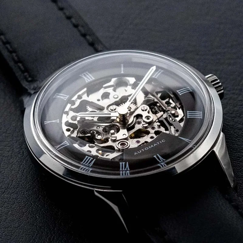 Men's Watches with Skeleton Dial -DIY Watchmaking Kit | 38.5mm Mosel series - Brunette Skeleton vintage dress watch w/ Miyota 8N24