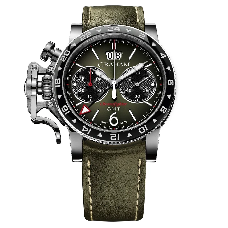Men's GMT Watches with Green Dial -Graham Green Chronofighter Vintage GMT Watch 2CVBC.G01A Men's GMT Watches with Green Dial -Graham Green Chronofighter Vintage GMT Watch 2CVBC.G01A