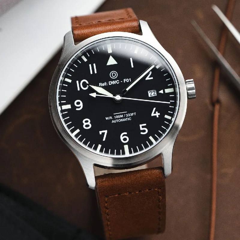 Men's Field Watches Comparison-DIY Watchmaking Kit | 40mm Pilot Watch With Date & Brown Leather Strap | F01 (8215 or 8315 Miyota movement) Men's Field Watches Comparison-DIY Watchmaking Kit | 40mm Pilot Watch With Date & Brown Leather Strap | F01 (8215 or 8315 Miyota movement)