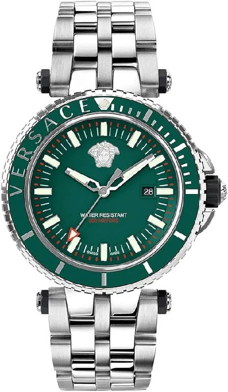Men's Swiss High-End Edition-Versace Men's Watch V-Race Diver 46mm Green Bracelet VEAK00721
