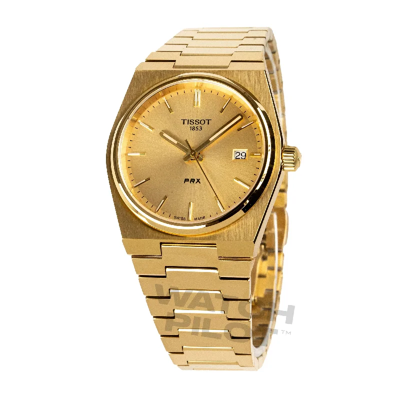 Men's Kinetic Dress Watches-Tissot Prx 35Mm Unisex Gold Watch T1372103302100