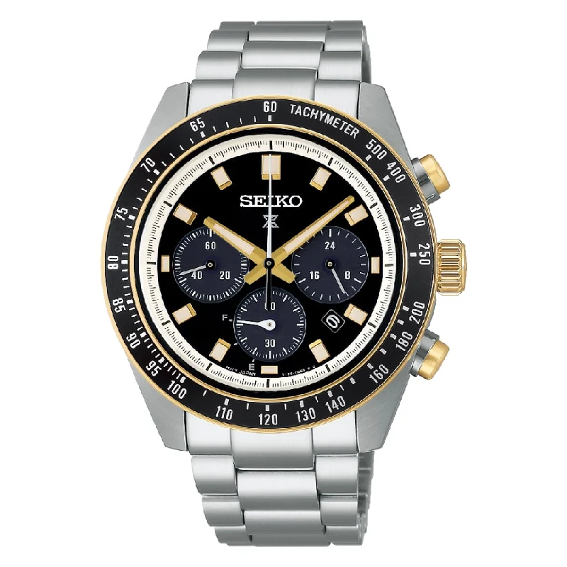 Men's Local Brand Sports Watches-Orologio Seiko Prospex SSC941P1 Speedtimer nero finiture oro