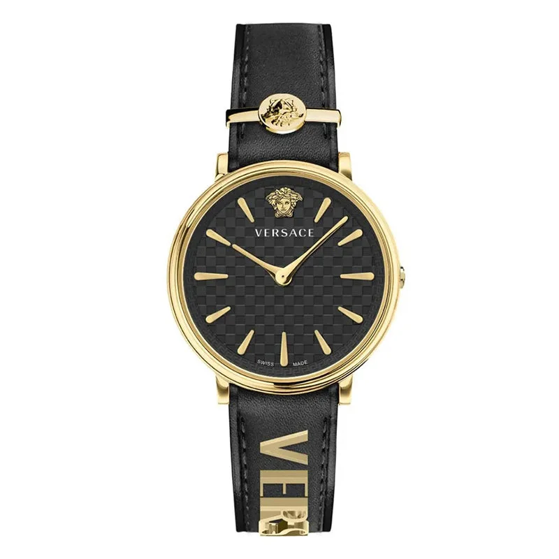 Men's Swiss Watch Mechanical Movement Edition-Versace Ladies Watch V-Circle 38mm Black Gold VE8104622