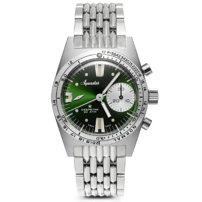 Affordable Luxury Men's Chronograph Watches -Aquastar Deepstar 39mm Chronograph Greenwich Dial BOR Bracelet