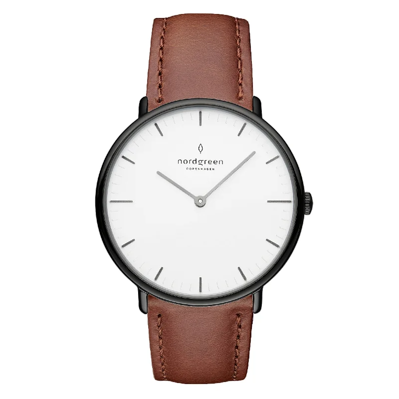 Unisex American Made Watches-Nordgreen Native Brown Leather 36mm Gun Metal Case Watch