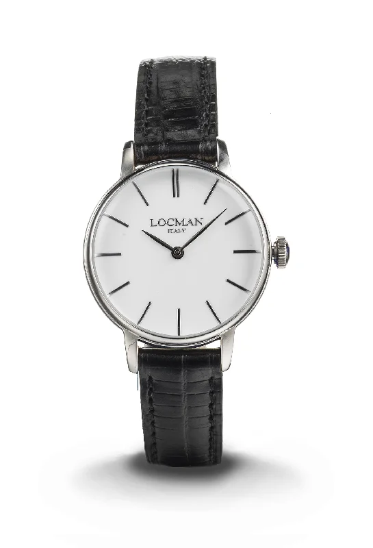 Women's Quartz Movement Style Mechanical Watches-Locman 1960 donna bianco pelle nera 0253A08A-00WHNKPK