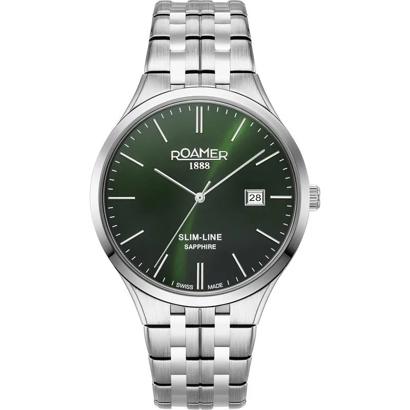 Men's Date Night Design Men's Watches-Roamer Men's Green Slim-Line Classic Watch 512833 41 75 20