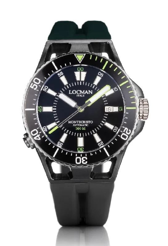 Men's Hand-Wound Sports Watches-Locman Montecristo 500mt acciaio IP nero ceramica 0547K01A-BKBKGRSK0