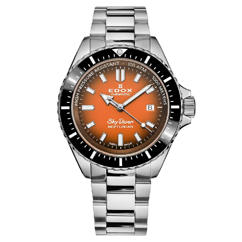 Men's Swiss Autumn Edition-Edox Men's Watch Neptunian Sky Diver Automatic Steel Orange 80120-3NM-ODN