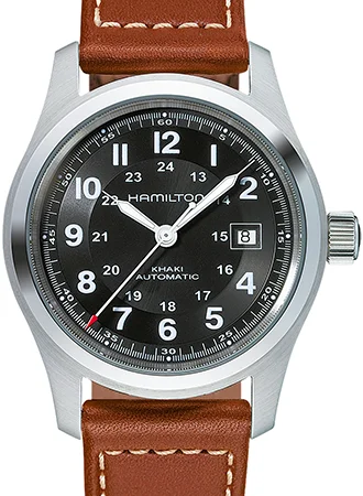Men's Mechanical Movement Field Watches-Khaki Field Automatic Black 42 - Brown Leather Ref. H70555533 Men's Mechanical Movement Field Watches-Khaki Field Automatic Black 42 - Brown Leather Ref. H70555533