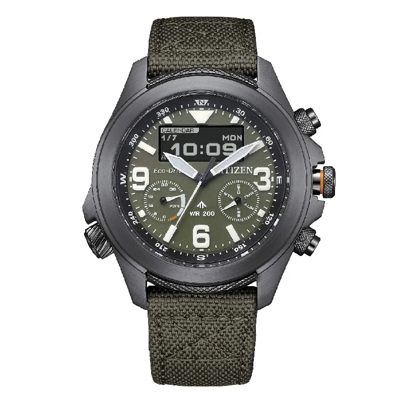 Men's Sophisticated Style Men's Sports Watches-Orologio Citizen JV1005-02W Promaster Terra ibrido verde canvas