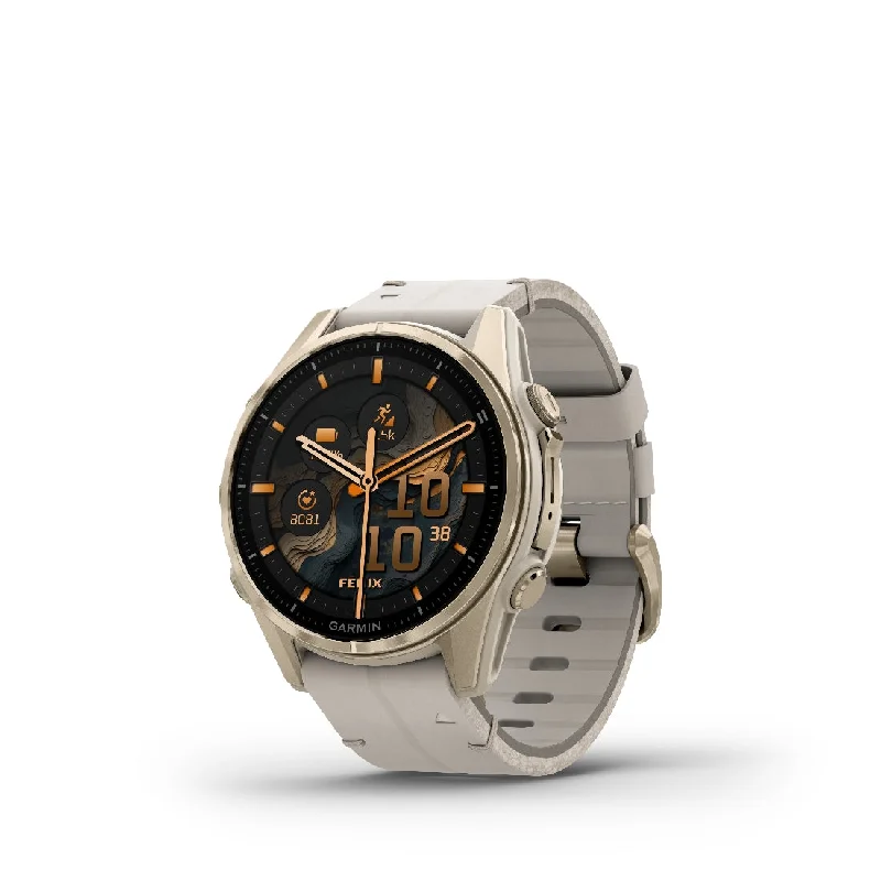 Men's Heart Rate Monitoring Sports Watches-Orologio Garmin Fenix8 Amoled 43mm pelle Limestone 010-02903-40
