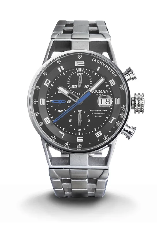 Men's Vintage Style Sports Watches-Locman Montecristo Chrono automatico nero blu acciaio 0516A01S-00BKBLB0