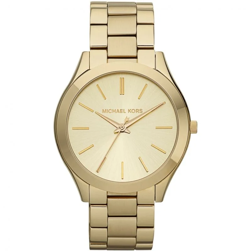 Men's Monogrammed Style Dress Watches-Michael Kors MK3179 Ladies Slim Runway Gold Watch