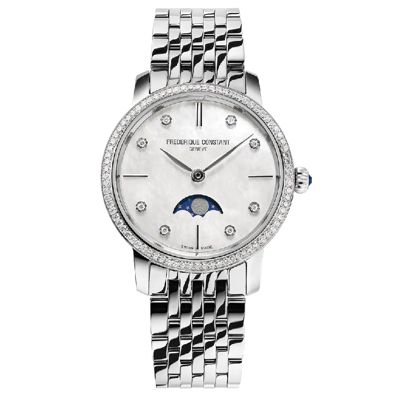 Men's Swiss Summer Edition-Frederique Constant Watch Slimline Moon Phase Diamond FC-206MPWD1SD6B