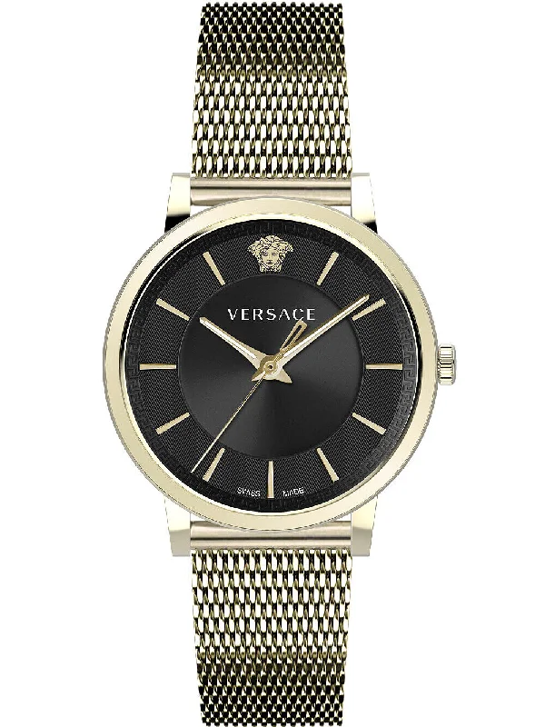 Men's Swiss Night Out Edition-Versace Men's Watch V-Circle Black Gold Bracelet VE5A00920