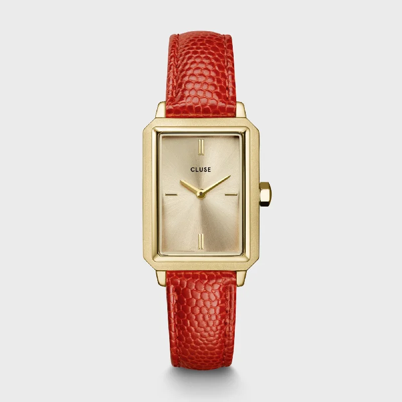 Women's Designer Style Mechanical Watches-Fluette Watch Leather, Coral Lizard, Gold Colour