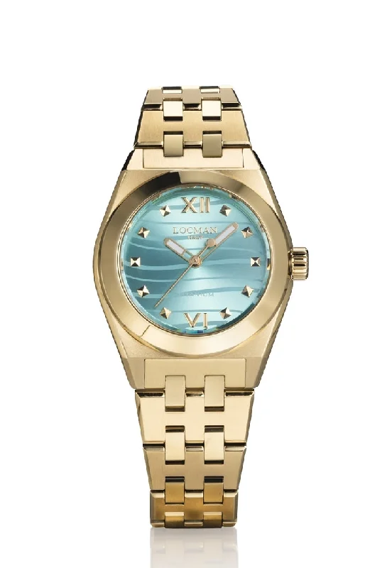 Women's British Made Style Mechanical Watches-Locman Stealth Titanio dorato donna sunray turchese 0225Y17Y-YYLBYGBY