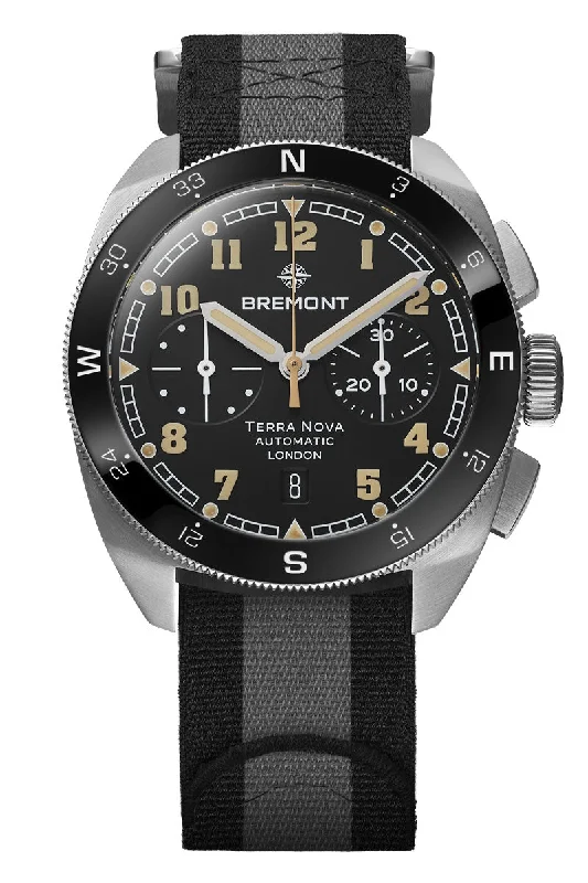 Men's Limited Edition Dress Watches-Bremont Terra Nova 42.5mm Chronograph TN42-CHR-SS-BK-N-S