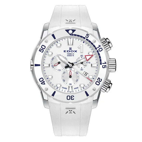 Men's Swiss Business Meeting Edition-Edox Men's Watch CO-1 Chronograph White 10242-TINB-BBUINR