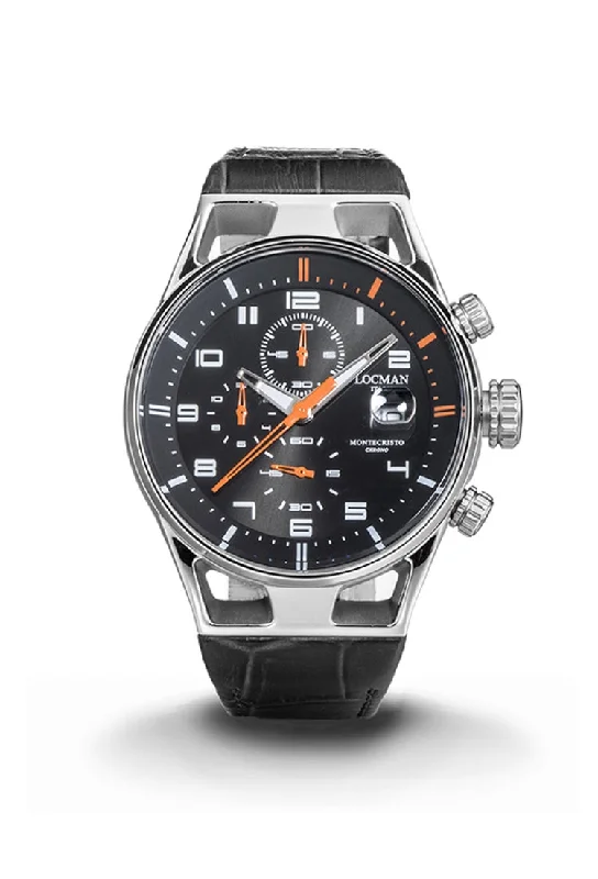 Men's Italian Made Style Sports Watches-Locman Montecristo Chrono 41mm nero e arancio pelle 0542A01S-00BKORPK