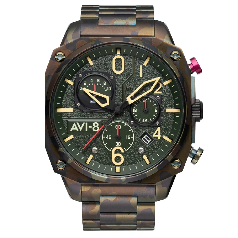 Men's 80 Hour Field Watches-AVI-8 Men's Ground Camo Hawker Hunter Watch AV-4052-22