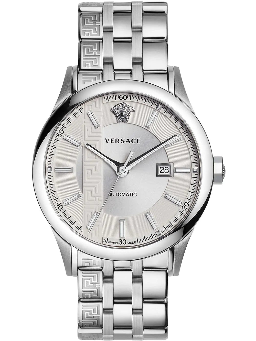 Men's Luxury Swiss Watches-Versace Men's Watch Aiakos 44mm Automatic White Bracelet V18040017