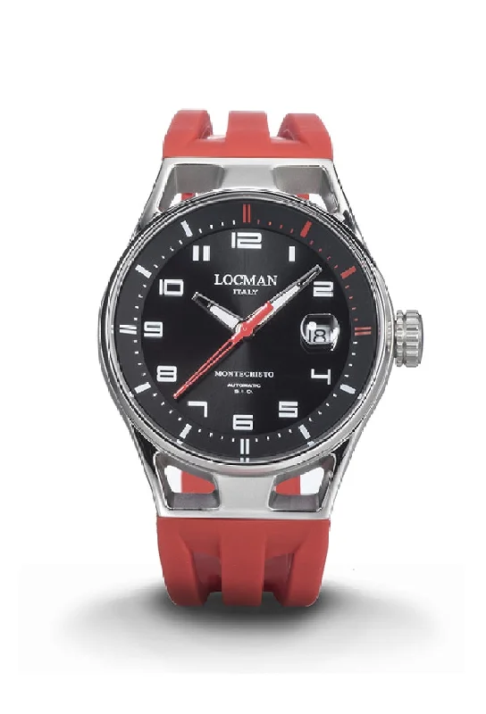 Men's Eco-Drive Sports Watches-Locman Montecristo automatico 41mm nero e rosso silicone 0541A01S-00BKRDSR