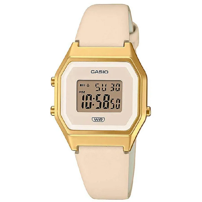 Unisex Digital Style Watches-Casio Vintage Ladies Cream Watch LA680WEGL-4EF