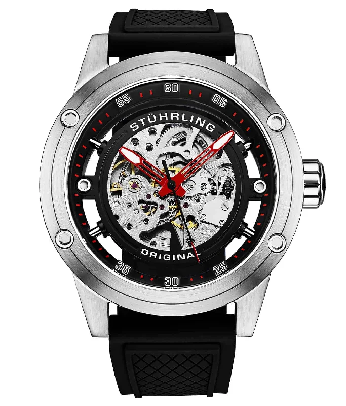 Black Dial/Silver Case/Black Rubber Strap