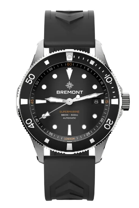 Men's Vintage Design Dress Watches-Bremont Supermarine 300M Date SM40-DT-SS-BK-R-S