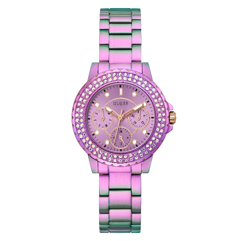 Men's Swiss Made Dress Watches-Guess GW0410L4 Ladies Crown Jewel Iridescent Watch