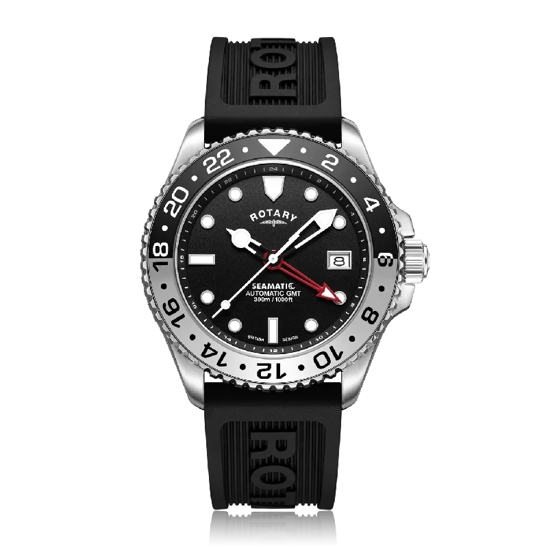 Men's GMT Watches with Dual Pushers -Rotary Seamatic GMT Men's Black Watch GS04378/97 Men's GMT Watches with Dual Pushers -Rotary Seamatic GMT Men's Black Watch GS04378/97