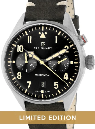 Men's Chronograph Watches with Stopwatch Function -Nav B - Monopusher 42 Black - Ltd Ed 100pcs