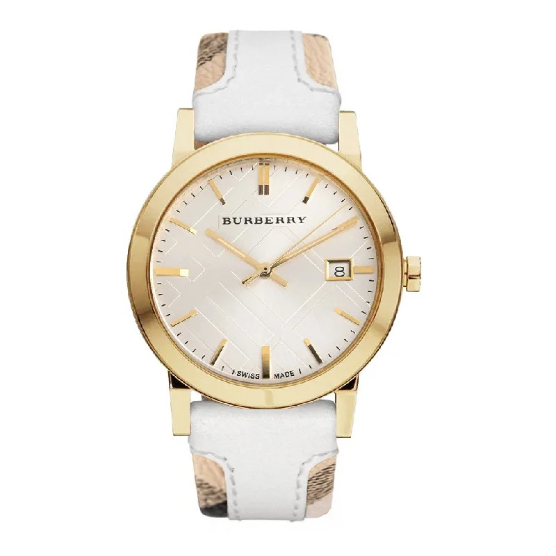 Unisex Winter Style Watches-Burberry BU9015 The City Check Stamped Yellow Gold PVD 38mm Watch