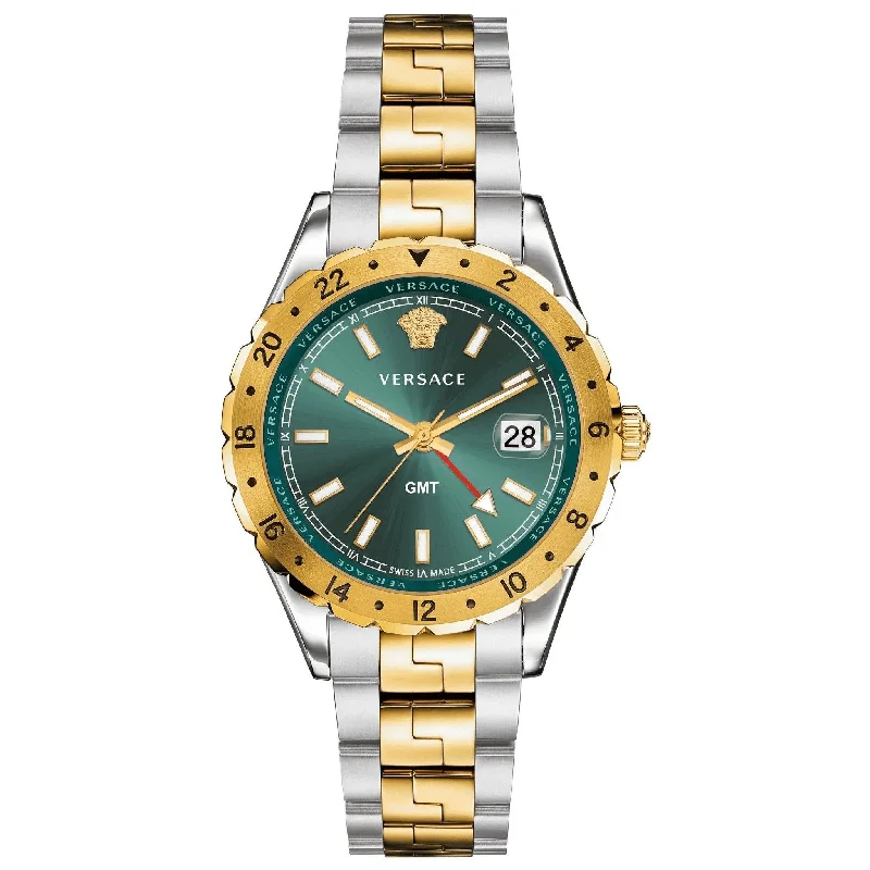 Men's Swiss Watch Eco-Drive Edition-Versace Men's Watch Hellenyium GMT Two-Tone Green V11050015