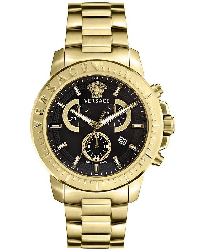 Men's Swiss Customized Edition-Versace Men's Watch New Chrono 45mm Gold Bracelet VE2E00921