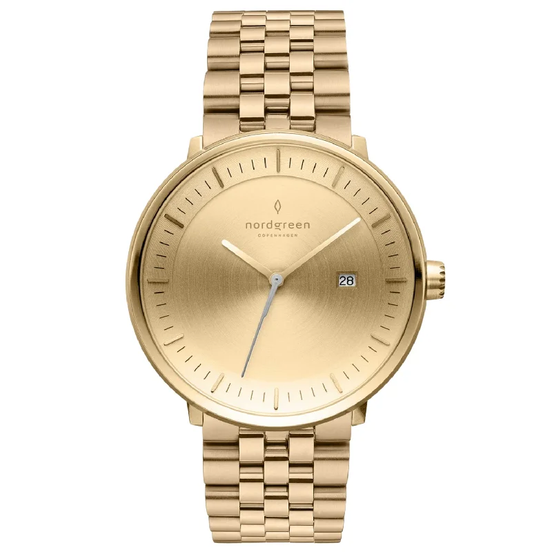 Men's Rectangular Case Style Dress Watches-Nordgreen Philosopher 5-Link Strap 36mm Gold Brushed Metal Dial