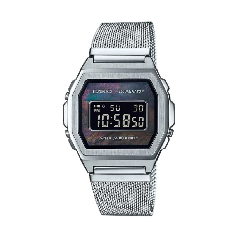 Women's Retro Style Women's Mechanical Watches-Casio vintage A1000M-1BEF acciaio quadrante nero
