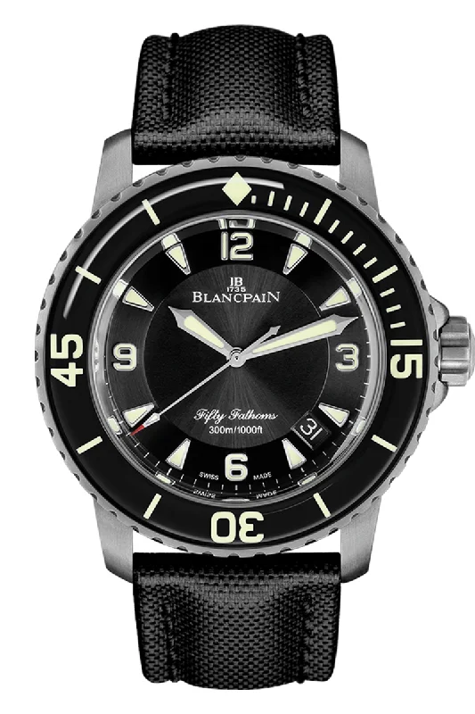 Men's Leather Strap Dress Watches-Blancpain Fifty Fathoms Automatic Titanium 5015 12B30 B52B