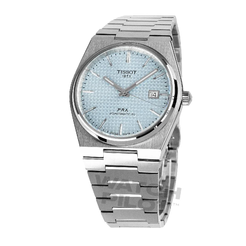 Men's Round Case Dress Watches-Tissot PRX 40mm Powermatic Ice Blue Watch T1374071135100