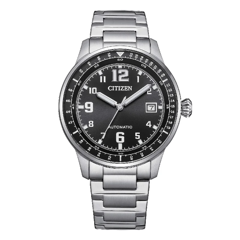 Men's Formal Event Style Men's Sports Watches-Orologio Citizen Aviator Mecha in acciaio con quadrante nero NJ0190-51E